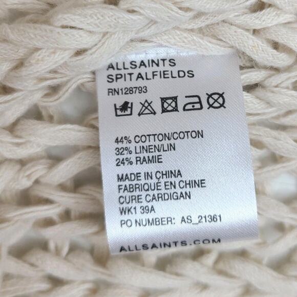 AllSaints Cure Cardigan Ivory Hand-Knit Long Open Front Sweater Women’s 12 - Picture 6 of 8